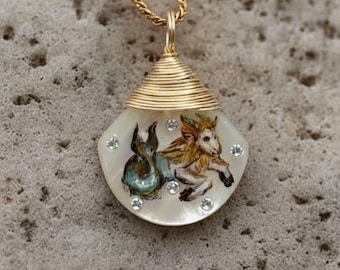 Personalized Zodiac Sign Pendant - Hand Painted Mini Art with Crystals, Custom Order