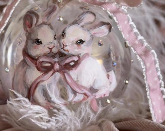Hand-Painted Pet Portrait Christmas Ornament • Glass Bubble Ornament • Rhinestone Decor • Custom Pet Gift • Dog Cat Memorial Bauble