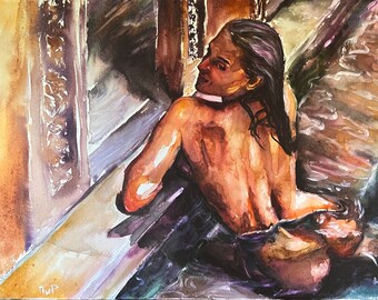 Ubud original painting, sun art, beach art, neutral colors painting, beige painting, abstract painting, female body painting