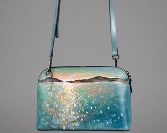 Sun Glimmers | Blue Bag Crossbody Hand Painted Satin Finish Artistic Bag
