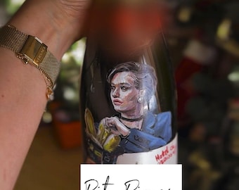 Handgemaltes Porträt auf einer Glasflasche | Personalisierte Erinnerungsstücke für Mensch und Tier