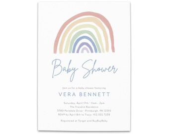 Pastel Rainbow Baby Shower Invitation - Digital File or Printed