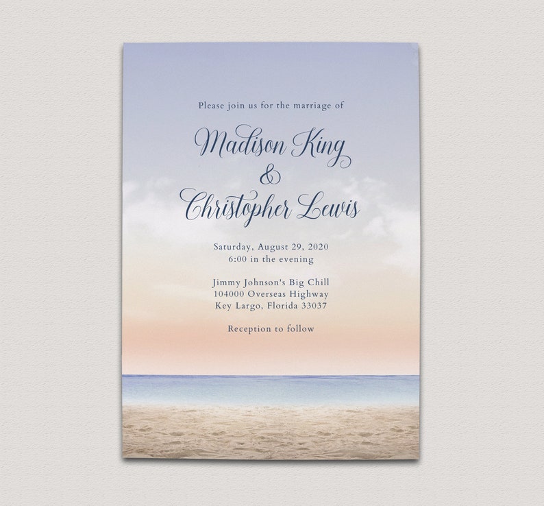Digital File or Printed Beautiful Seascape Wedding Invitation Suite