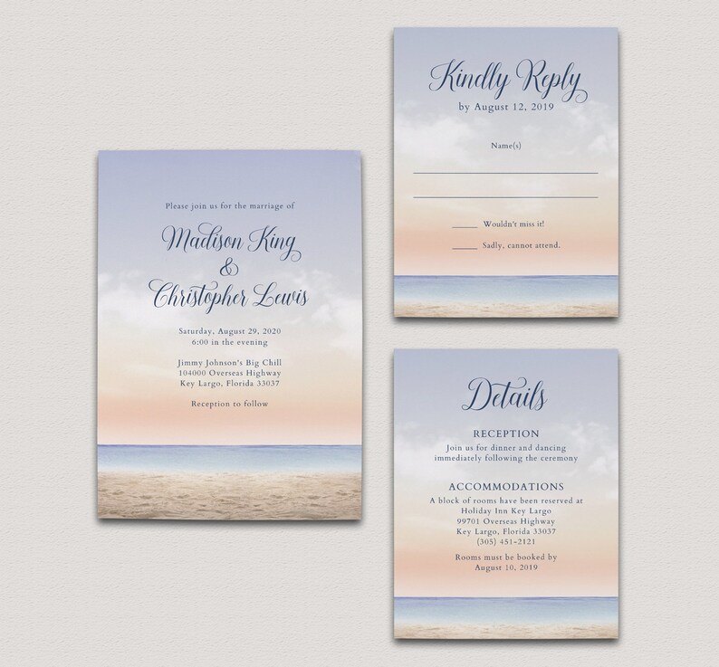 Digital File or Printed Beautiful Seascape Wedding Invitation Suite