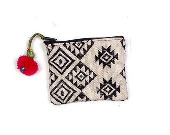 Free Shipping Blue Kilim Patterned Coin Purse Clutch Oriental Moroccan Vintage