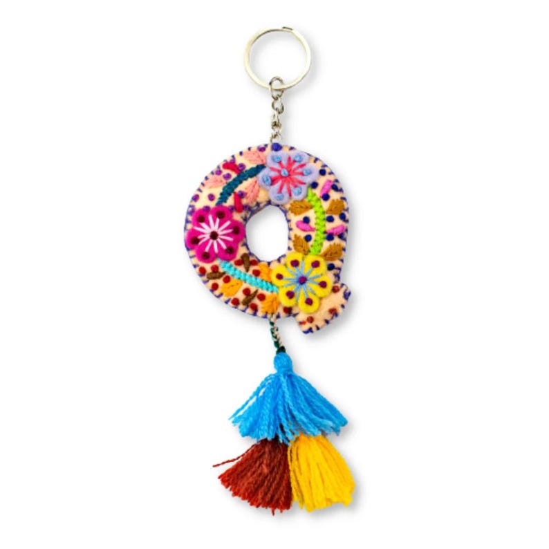 Alphabet Letter Embroidered Boho Keychain | Bag Charm - Mexico-Keychains-Rebeca y Francisco (Mexico)-Letter (Q)-Lumily MZ Fair Trade Nena & Co Hiptipico Novica Lucia's World emporium