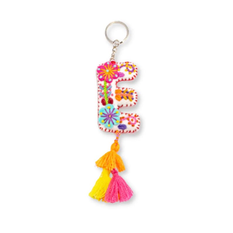 Alphabet Letter Embroidered Boho Keychain | Bag Charm - Mexico-Keychains-Rebeca y Francisco (Mexico)-Letter (E)-Lumily MZ Fair Trade Nena & Co Hiptipico Novica Lucia's World emporium