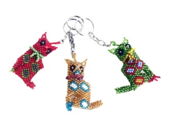 Cat Seed Bead Ethically Made Keychain - Zipper pull - Guatemala