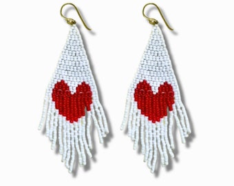 Heartfelt Valentine's Day Seed Bead Earrings Boho Gifts Handcrafted Artisan Made Unique - Thailand