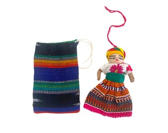 Traditional and Useful Tiny Doll Worry Doll Ornament Rear View Mirror Decor with Gift Bag + Story - Guatemala Boho Gift