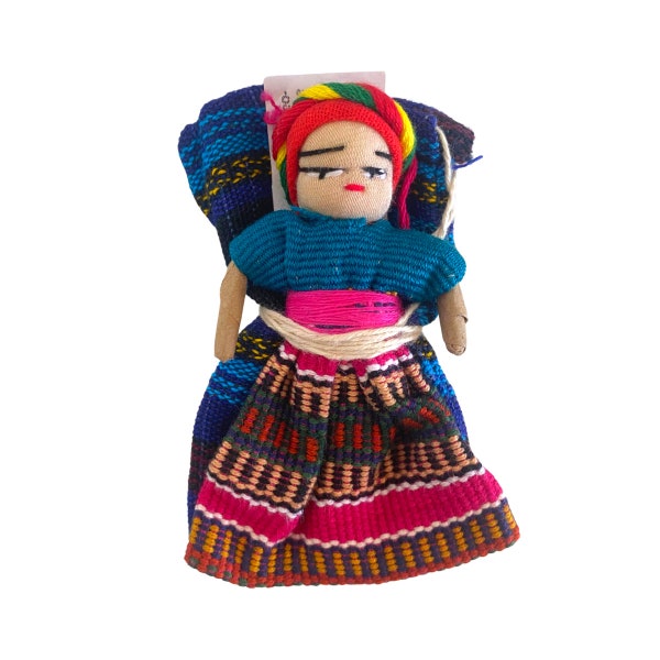 Traditional and Useful Tiny Doll Worry Doll Ornament Rear View Mirror Decor with Gift Bag + Story - Guatemala Boho Gift