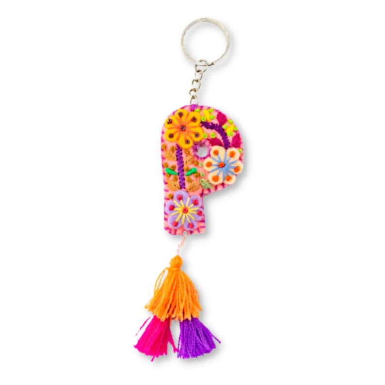 Alphabet Letter Embroidered Boho Keychain | Bag Charm - Mexico-Keychains-Rebeca y Francisco (Mexico)-Letter (P)-Lumily MZ Fair Trade Nena & Co Hiptipico Novica Lucia's World emporium