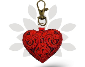 Hand-Embroidered Heart Zipper Pull: Hmong Artisan Valentine Charm