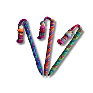 Worry Doll Handmade Boho Pen with Sustainable Fabric - Guatemala