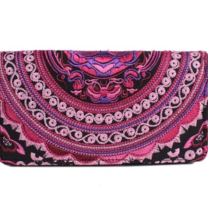 Cartera de mariposa boho hecha a mano bordada rosa - Tailandia
