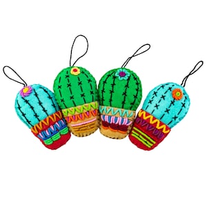 Cactus Felted Boho Holiday Embroidered Ornament | Mexico Rearview Mirror Decor
