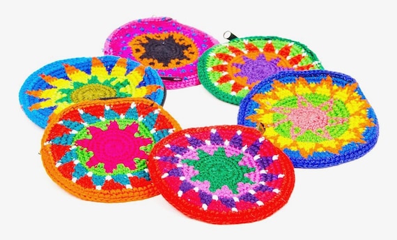 Crochet Multicolor Coin Purse with Tassel - Guatemala Crochet Multicolor Coin Purse with Tassel - Guatemala