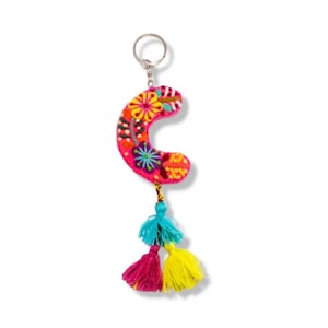 Alphabet Letter Embroidered Boho Keychain | Bag Charm - Mexico-Keychains-Rebeca y Francisco (Mexico)-Letter (C)-Lumily MZ Fair Trade Nena & Co Hiptipico Novica Lucia's World emporium