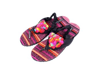 Pom Pom Beautiful Handmade Casual Sandalias Rosas Boho - Tailandia