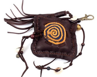 Handmade Leather Boho Style Zipper Pull Keyring Keychain Fair Trade - Thailand