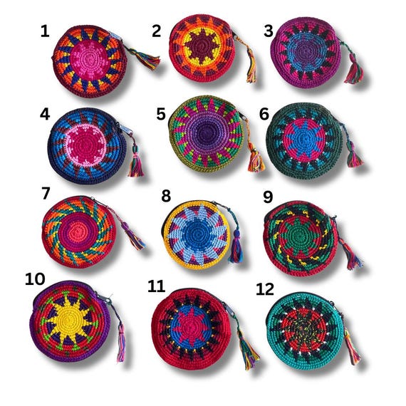 Crochet Multicolor Coin Purse with Tassel - Guatemala Crochet Multicolor Coin Purse with Tassel - Guatemala