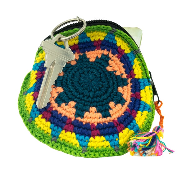 Crochet Multicolor Coin Purse with Tassel - Guatemala Crochet Multicolor Coin Purse with Tassel - Guatemala