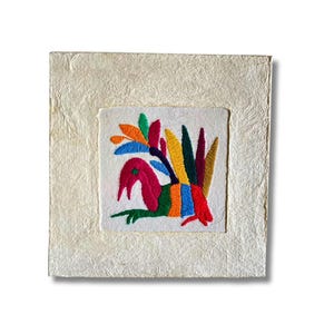 Otomí Amate Embroidered Boho Gift Art Piece Handmade Fair Trade Decor Gift (Multicolor) - Mexico Handmade Fair Trade