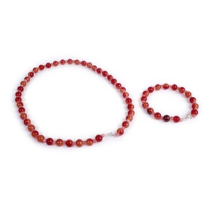 Beautiful Handmade Stone Bead Necklace and Bracelet Set Thailand Red