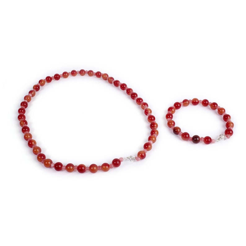 Beautiful Handmade Stone Bead Necklace and Bracelet Set Thailand image 1