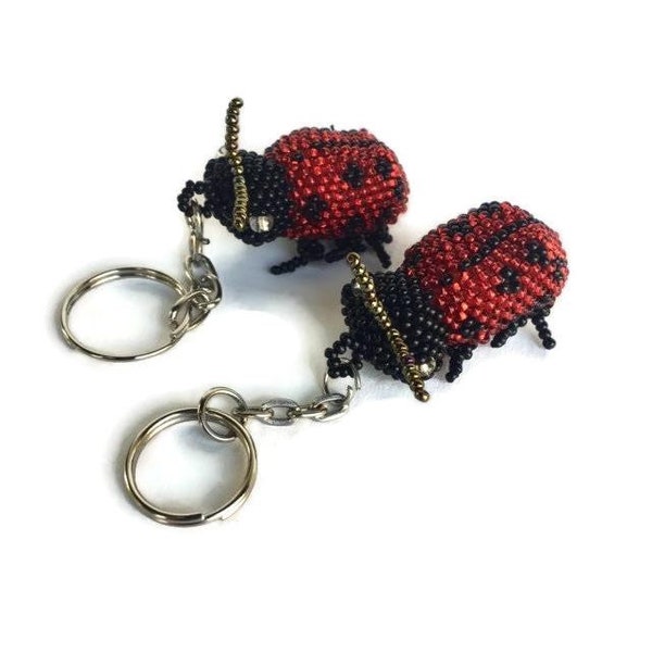 Lady Bug Seed Bead Key Chain - Zipper Pull - Guatemala