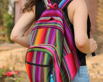 VTG 80\'s Guatemala Huipil Woven Backpack Huipil Volcano Upcycled Boho Handcrafted Traditional Fabric  main image 3