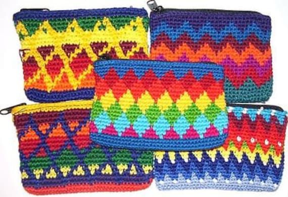 Crochet Multicolor Coin Purse with Tassel - Guatemala Crochet Multicolor Coin Purse with Tassel - Guatemala