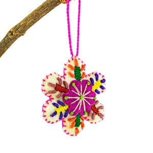 Snowflake Felted Boho Decor Wool Fair Trade Handmade Gift Embroidered Ornament - Mexico