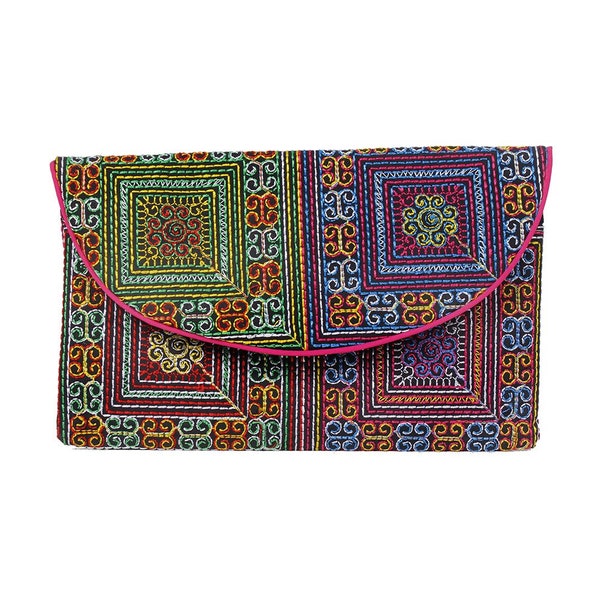 Women's Embroidered Hmong Boho Clutch Bag