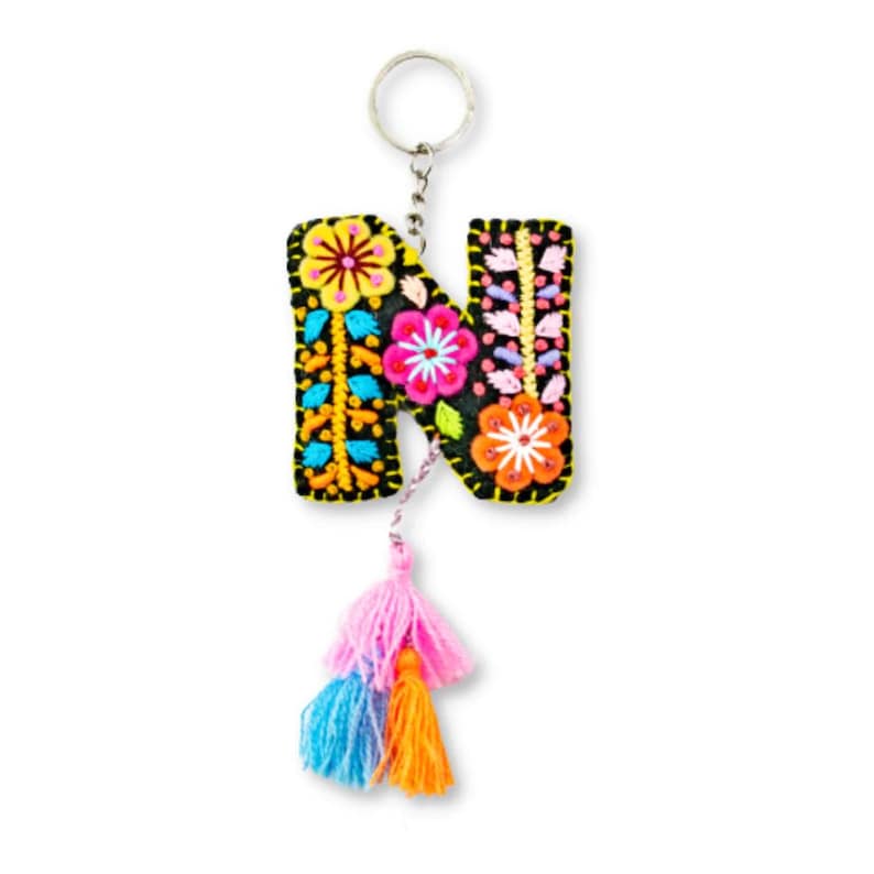 Alphabet Letter Embroidered Boho Keychain | Bag Charm - Mexico-Keychains-Rebeca y Francisco (Mexico)-Letter (N)-Lumily MZ Fair Trade Nena & Co Hiptipico Novica Lucia's World emporium