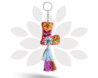 Hand Embroidered Alphabet Keychain: Boho Felt Bag Charm, Fair Trade Mexico
