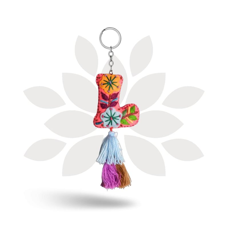 Alphabet Letter Embroidered Boho Keychain | Bag Charm - Mexico-Keychains-Rebeca y Francisco (Mexico)-Lumily MZ Fair Trade Nena & Co Hiptipico Novica Lucia's World emporium