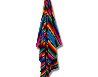 Multicolor Stripe Sarape Striped Colorful Boho Foot-loom Embroidered Blanket