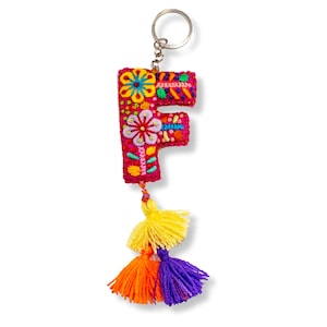 Alphabet Letter Embroidered Boho Keychain | Bag Charm - Mexico-Keychains-Rebeca y Francisco (Mexico)-Lumily MZ Fair Trade Nena & Co Hiptipico Novica Lucia's World emporium