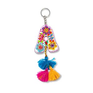 Alphabet Letter Embroidered Boho Keychain | Bag Charm - Mexico-Keychains-Rebeca y Francisco (Mexico)-Letter (A)-Lumily MZ Fair Trade Nena & Co Hiptipico Novica Lucia's World emporium