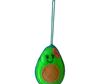 Handmade Embroidered Happy Avocado Felt Boho Ornament - Mexico