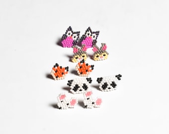 Safari Seed Bead Animal Kid Girl Zoo Pet Stud Earrings - Handmade in Mexico