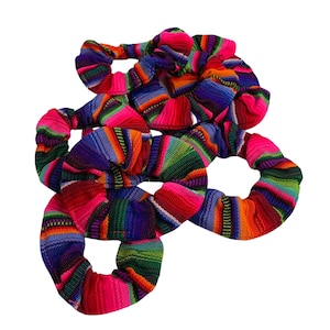 Multicolor Stripe Sarape Boho Sustainable Elastic Hair Scrunchie - Guatemala