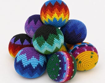 Hand Knit Multicolor Hacky Sack Foot Bag Stress Ball Crochet Bocce Ball - Guatemala