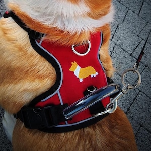 Hunde Geschirr breite Brust Größe M (z.B. Corgis) mit Stickerei auf Alcantara Stoff