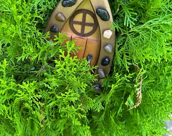 Handcrafted Wood Fairy Door: Brown Painted Garden Decor