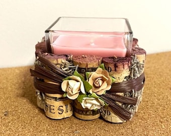 Cork Candle, Candle, Raspberry Candle, Upcycled Wine Cork Candle, Embellished Candle, Wine Lovers Candle, Wine Lovers Gift, Container Candle