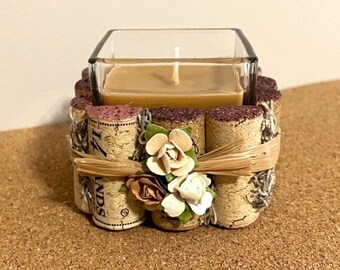 Cork Candle, Candle, Lavender Candle, Upcycled Wine Cork Candle, Embellished Candle, Wine Lovers Candle, Wine Lovers Gift, Container Candle