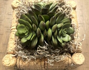 Wine Cork Planter, Faux Cork Planter, Faux Succulent Planter, Upcycled Cork Decor, Cork Decor, Artificial Succulent, Wine Cork Decor