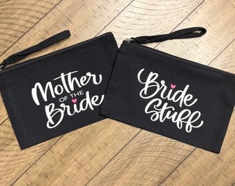 Bride Wristlet, Black Canvas Wristlet, Mother of the Bride Wristlet, Wedding Day Wristlet, Bride Bag, Bride To Be Wristlet, Mother of Bride